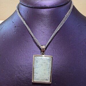 Vintage Cookie Lee Transluscent Rectangle Silver Frame Triple Chain Necklace NM